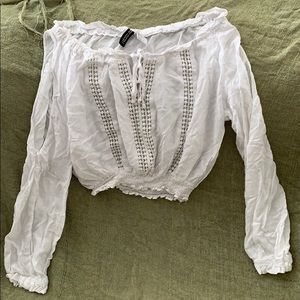 Long sleeve white crop top blouse